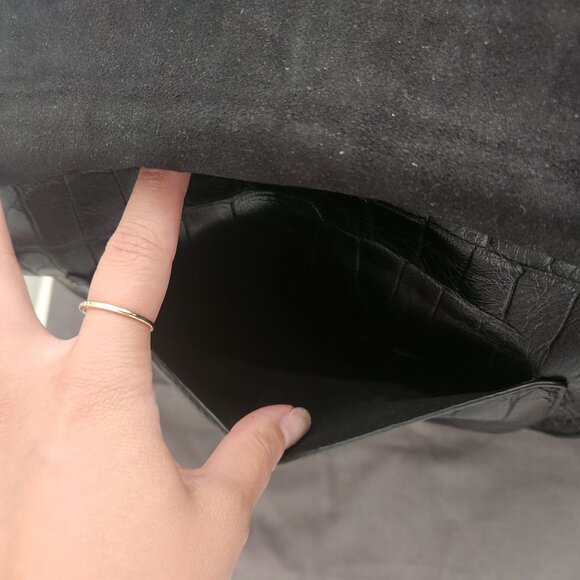 All Saints | Polly Round Medium Leather Crossbody in Black Mock Croc, One Size - Picture 7 of 11